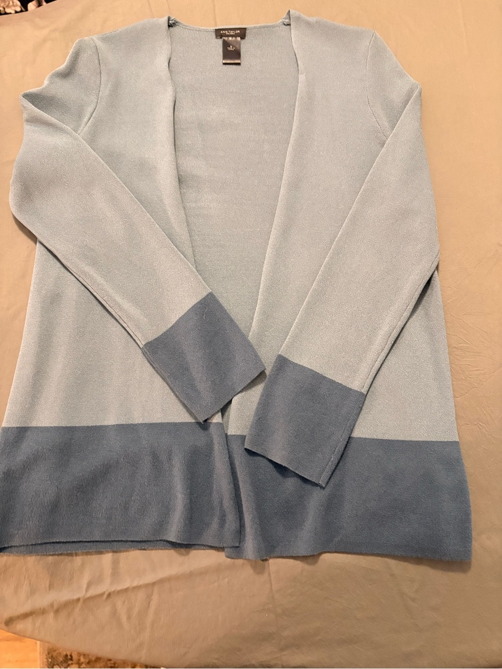Ann Taylor Two-Tone Light and Medium Blue Open Cardigan